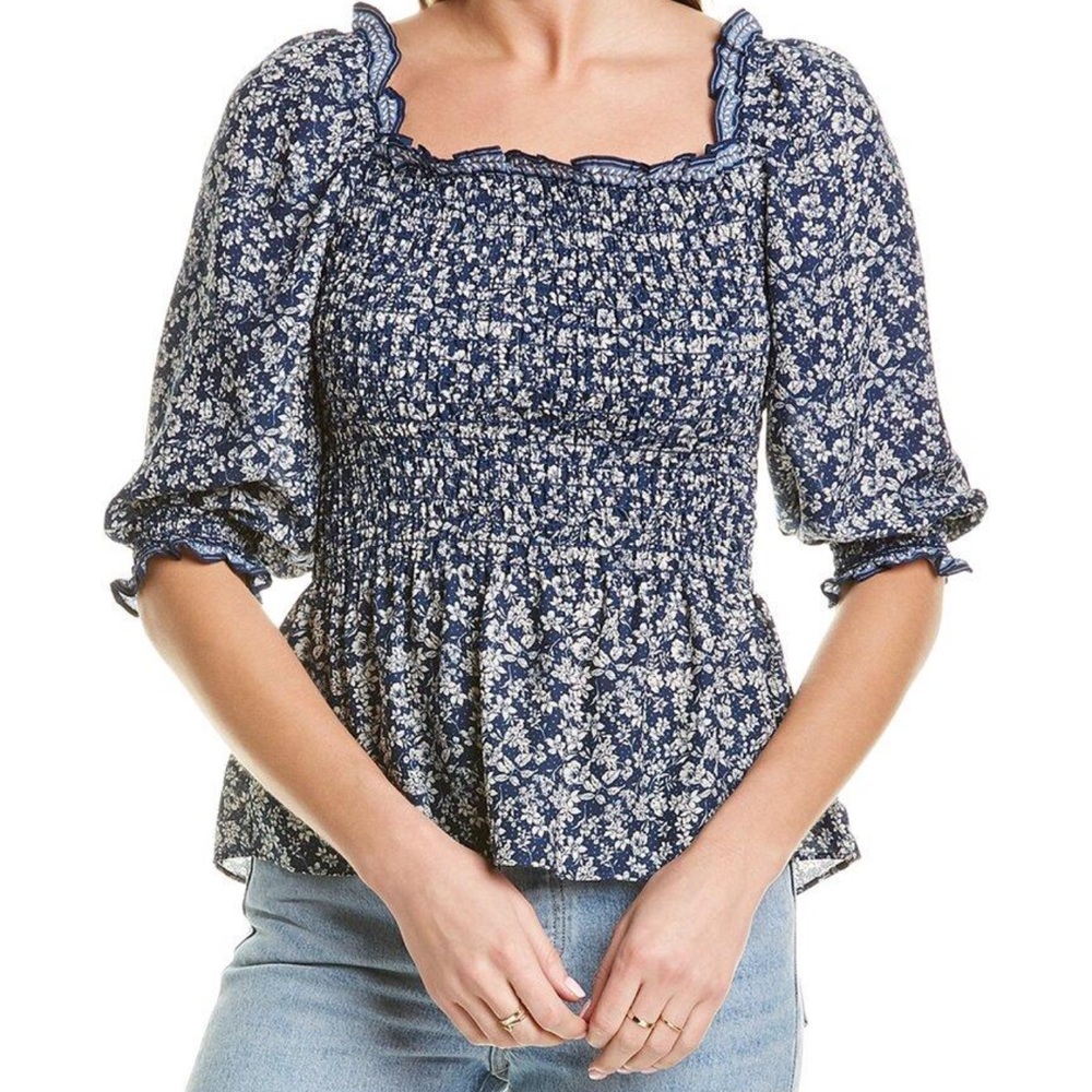 Max Studio navy floral blouse